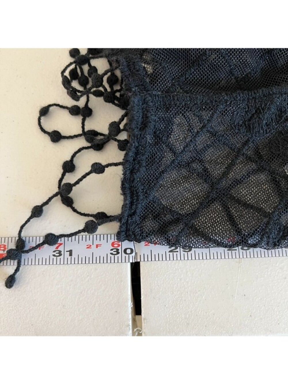 Witchy Black Mesh Lace Duster Cardigan Whimsigoth Festival Gothic Boho Fringe S - Picture 10 of 12